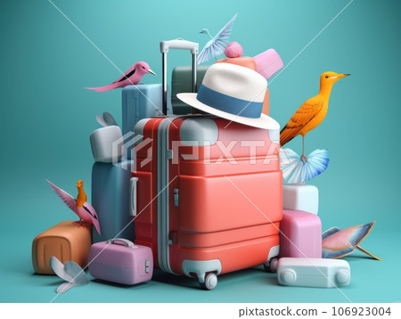 Colorful travel and summer concept with suitcase with colorful background. Generative AI Colorful travel and summer concept with suitcase with colorful background. Generative AI 106923004