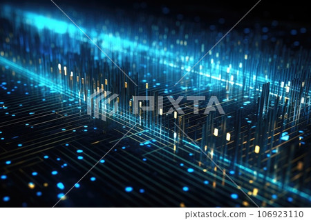 Abstract night cityscape background. Smart city, ai and digital transformation concept. Double exposure 106923110