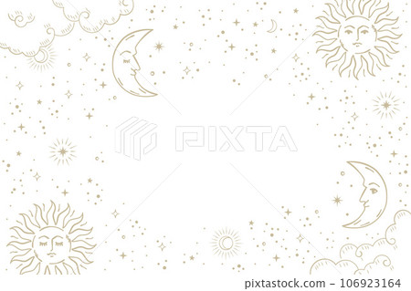 Moon and sun background frame with golden face 106923164