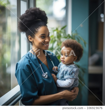 Doctor and children patient at clinic. health care concept. Generative AI Doctor and children patient at clinic. health care concept. Generative AI 106923676