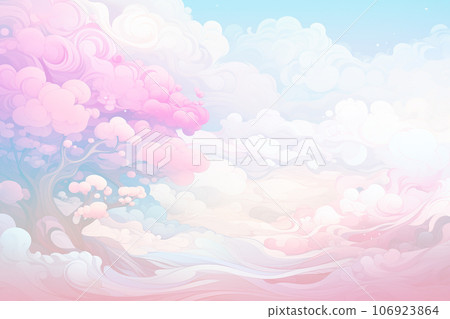 樹木和雲彩的奇妙背景，看起來就像圖畫書中的插圖生成人工智能 106923864