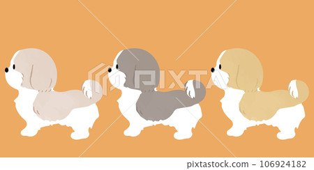 Hand-drawn simple cute Shih Tzu illustration, landscape orientation, no main line 106924182