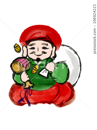 Hand-drawn Japanese style illustration of Daikokuten of the Seven Lucky Gods Hand-drawn Japanese style illustration of Daikokuten of the Seven Lucky Gods 106924223