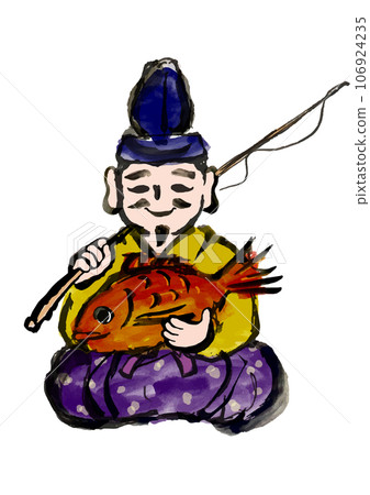 手繪日式插圖惠比壽天,七福神 手繪日式插圖惠比壽天,七福神 106924235