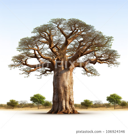 Image of large baobab tree. Illustration, Generative AI. 106924346