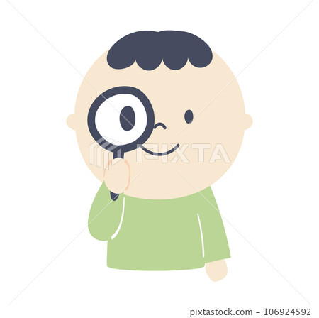 Illustration of a boy observing with a magnifying glass Illustration of a boy observing with a magnifying glass 106924592
