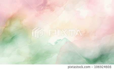 水彩風格背景素材：溫柔的淡粉色和綠色 106924608