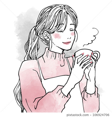 喝著熱飲放鬆的女人 106924706