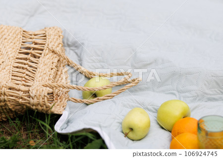 Tranquil Outdoor Still Life with Scattered Fruits Tranquil Outdoor Still Life with Scattered Fruits 106924745