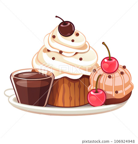 food, cream, sweet, dessert, ice, cone, summer, chocolate, tasty, set, vanilla, waffle, cartoon, isolated, illustration, strawberry, milk, design, background, candy, frozen, fruit, snack, delicious, 106924948