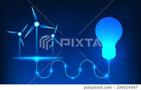 Windmill technology has an electrical plug that connects to a light bulb. Refers to wind turbine technology that uses wind to produce electricity as clean energy. To meet human needs and help reduce Windmill technology has an electrical plug that connects to a light bulb. Refers to wind turbine technology that uses wind to produce electricity as clean energy. To meet human needs and help reduce 106924997