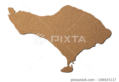 Bali island map cork wood texture cut out on white background. 106925117