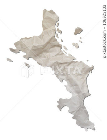 island map paper texture cut out on white background.. island map paper texture cut out on white background.. 106925132