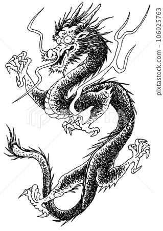 Pen drawing dragon monochrome Pen drawing dragon monochrome 106925763