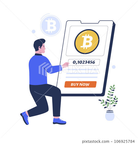 Buy bitcoin vector concept. Transaction crypto in apps. Flat design illustration Buy bitcoin vector concept. Transaction crypto in apps. Flat design illustration 106925784