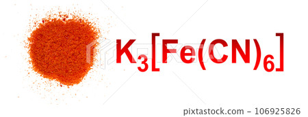 Potassium Ferricyanide with chemical formula, chemical ingredient on white laboratory table. Potassium Ferricyanide with chemical formula, chemical ingredient on white laboratory table. 106925826