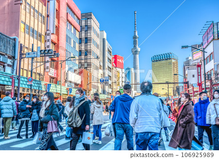 東京城市景觀,淺草,元旦前三天的步行區 東京城市景觀,淺草,元旦前三天的步行區 106925989