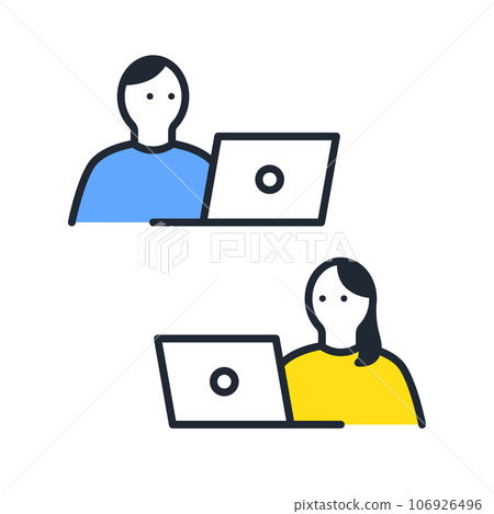 操作 PC 的年輕男女的簡單矢量圖標插圖集材料 操作 PC 的年輕男女的簡單矢量圖標插圖集材料 106926496