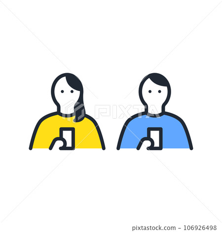 Simple vector icon illustration set material of young men and women operating smartphones 106926498