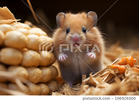 Hamster on wooden background. Hamster on a wooden background. Hamster on wooden background. Hamster on a wooden background. 106926800