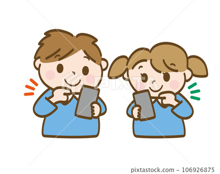 Boy and girl playing with smartphone_siblings of nursery school children Boy and girl playing with smartphone_siblings of nursery school children 106926875
