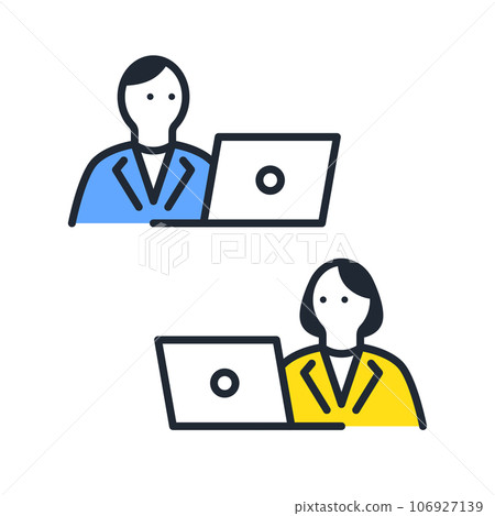 操作筆記本電腦的年輕上班族的簡單矢量圖標插圖集材料 操作筆記本電腦的年輕上班族的簡單矢量圖標插圖集材料 106927139