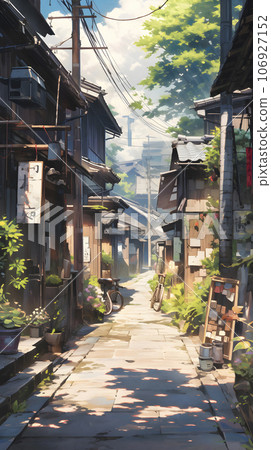 Landscape illustration of Japanese wooden houses and slopes from the 1920s to 1930s (AI-generated image) 106927152