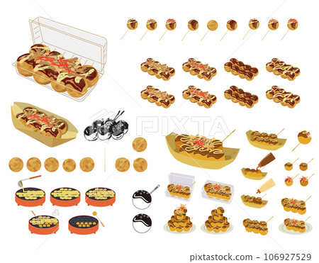 Takoyaki illustration assortment set 106927529