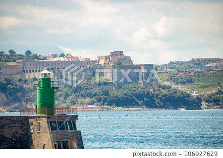 Landscape of coastline and aragon castle from Pozzuoli harbor and aragon castle Landscape of coastline and aragon castle from Pozzuoli harbor and aragon castle 106927629