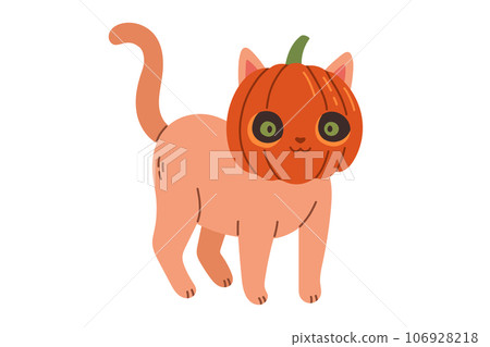 Halloween cat. Brown kitten in jack o lantern costume. Happy halloween costume illustration. Halloween cat. Brown kitten in jack o lantern costume. Happy halloween costume illustration. 106928218