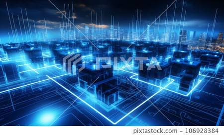 An illustration of an interconnected energy grid with smart meters, showcasing the efficiency and optimization of smart grid technologies. Background An illustration of an interconnected energy grid with smart meters, showcasing the efficiency and optimization of smart grid technologies. Background 106928384