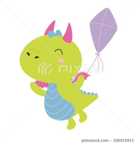 vector illustration of cute dragon with kite vector illustration of cute dragon with kite 106928953