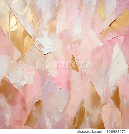 調色刀油畫抽象背景方形橫幅）粉色、白色和金色。 AI生成圖像 106928971
