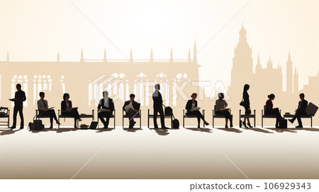 Silhouettes of men and women on the background of the big city, urban concept 106929343