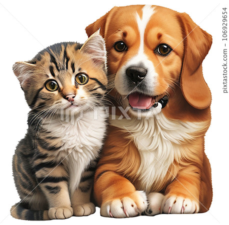 kitten and dog isolated on white kitten and dog isolated on white 106929654