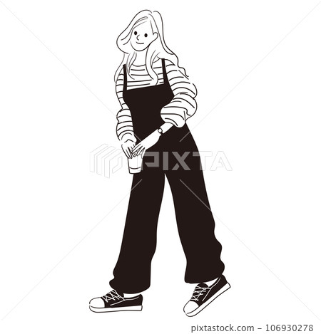 Line drawing vector illustration of a stylish young woman 106930278