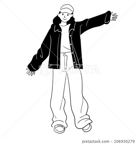 Line drawing vector illustration of a stylish young woman Line drawing vector illustration of a stylish young woman 106930279