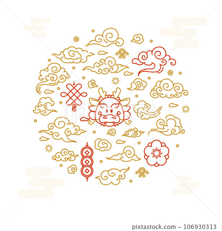 Chinese New Year Round Design Template Thin Line Icon Concept. Vector Chinese New Year Round Design Template Thin Line Icon Concept. Vector 106930313