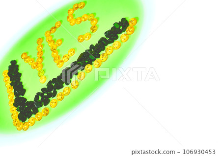 Inscription Yes. Green circle, black and yellow gold letters made of stones Inscription Yes. Green circle, black and yellow gold letters made of stones 106930453