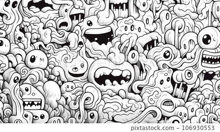 手绘卡通抽象艺术感黑白涂鸦图案 106930553