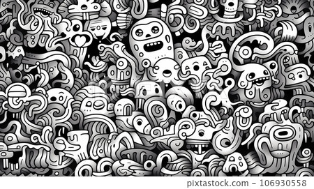 手绘卡通抽象艺术感黑白涂鸦图案 106930558