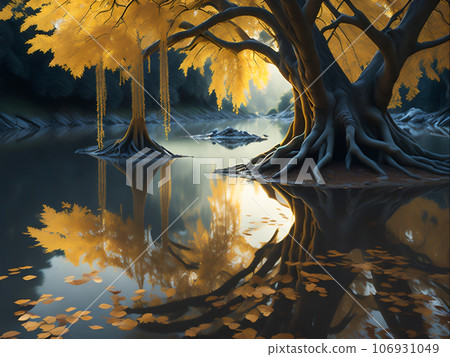 Nature Beauty in November Vibrant Autumn Trees in a Serene Woodland, Generative Ai 106931049