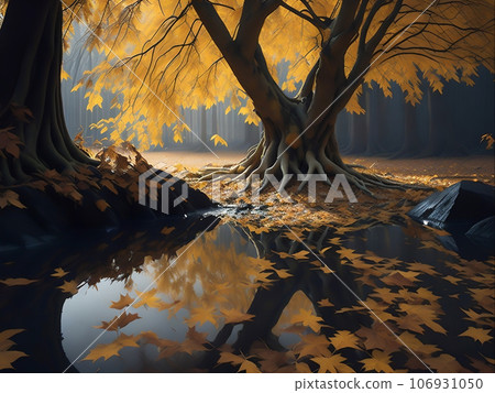 Nature Beauty in November Vibrant Autumn Trees in a Serene Woodland, Generative Ai 106931050