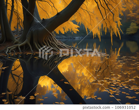 Nature Beauty in November Vibrant Autumn Trees in a Serene Woodland, Generative Ai 106931052