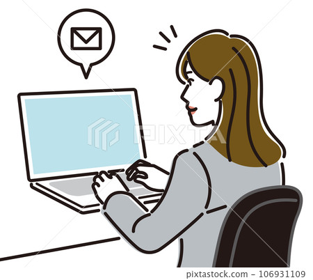 A woman checking email on a computer A woman checking email on a computer 106931109
