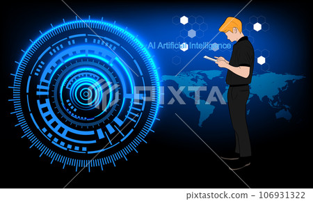 Businessman hold smartphone use smartphones to connect virtual artificial intelligence concept technology, vector illustration Businessman hold smartphone use smartphones to connect virtual artificial intelligence concept technology, vector illustration 106931322