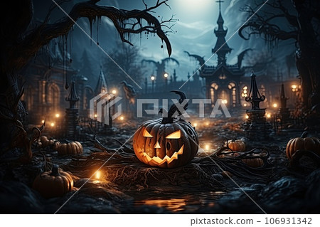 halloween pumpkins on table 106931342