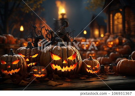 halloween pumpkins on table 106931367