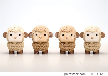 Cute animal icons made of cork (3D sheep pictograph) Cute animal icons made of cork (3D sheep pictograph) 106931643