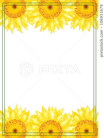 Hand drawn watercolor yellow sunflower boarder frame isolated on white background. Can be used for invitation, postcard, poster, book decoration and other printed products. 106931679